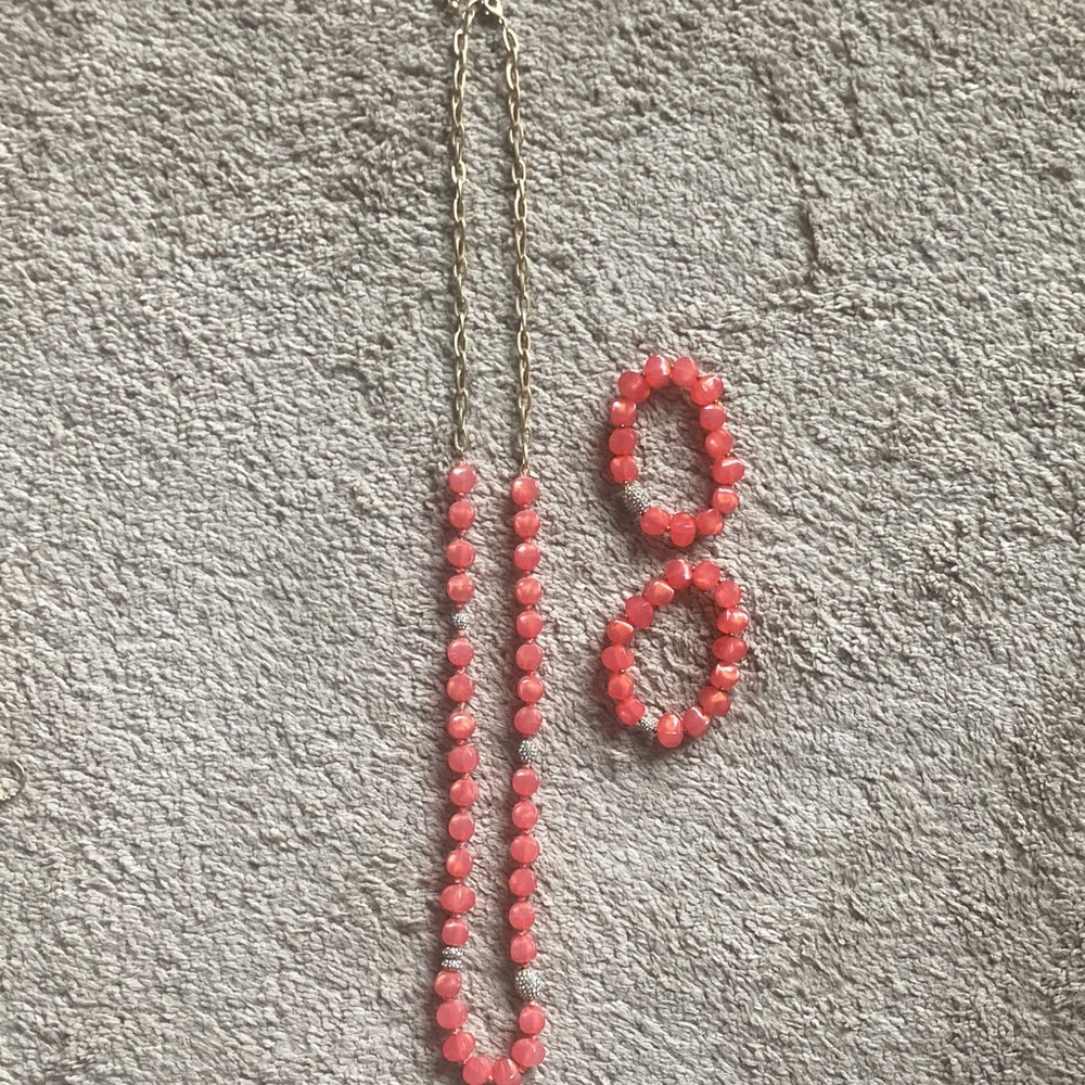 Coral Beaded Necklace and Bracelet Set